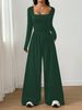 Women's Long Sleeve Square Neck Jumpsuit Casual Wide Leg Slim Fit Solid Color Fashionable_ecoleips.com