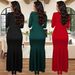 Women's Clothing Solid Color Long Sleeved Hot Diamond Slit Dress_ecoleips.com