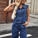 Washed Denim Button-Down Shirt & Straight-Leg Pants Set For Women – Comfortable & Stylish Two-Piece Outfit_ecoleips.com