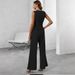 Women's Clothing Solid Color V Neck Sleeveless High Waist Women's Pants Suit_ecoleips.com