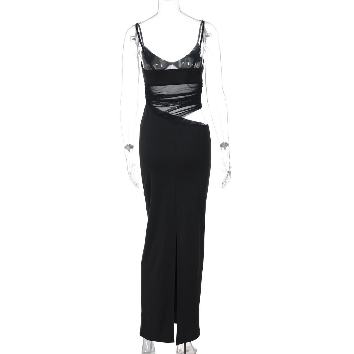 Women's 2025 Summer New Fashion Sexy Patchwork Slit Mesh Sheer Strap Dress Wholesale_ecoleips.com