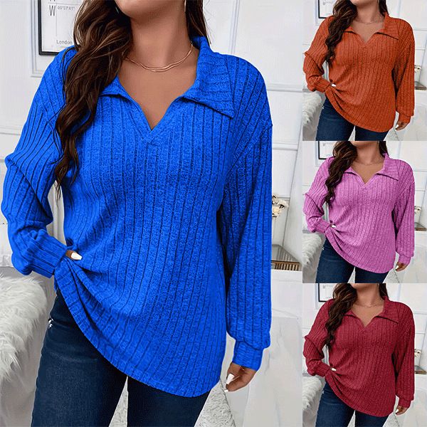 Spring/Summer Casual Fashion T-Shirt In Large Size With Plain Color, V-Neck, Loose-Fitting Design For Women_ecoleips.com