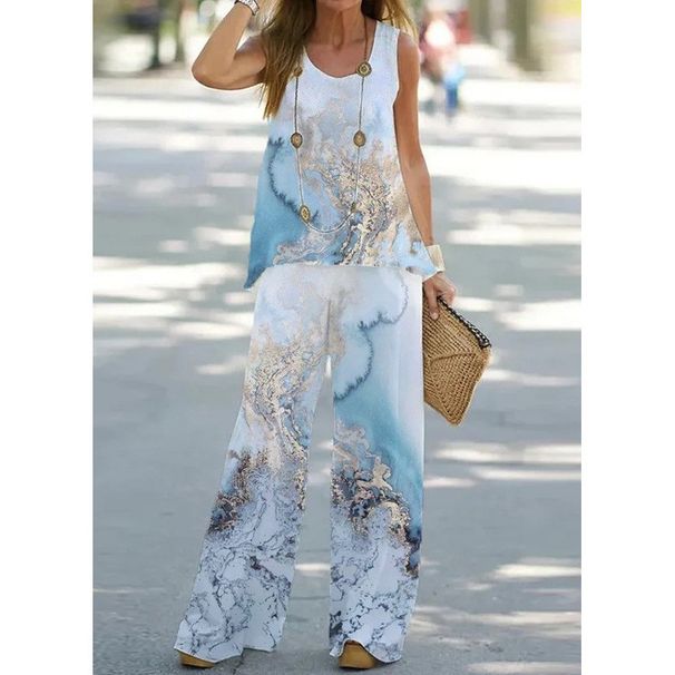 Cross Border Women's Printed Casual Two Piece Set, Vest With Elastic Waist Trousers._ecoleips.com