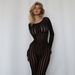 Summer Sexy See through Striped Jacquard Bodysuit European American Style Fashion Seamless Long Sleeve Jumpsuit for Women_ecoleips.com