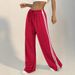 Women's Clothing Women's High-Waisted Casual Straight Leg Pants With Drawstring And Elastic Waist Fashion Long Trousers_ecoleips.com