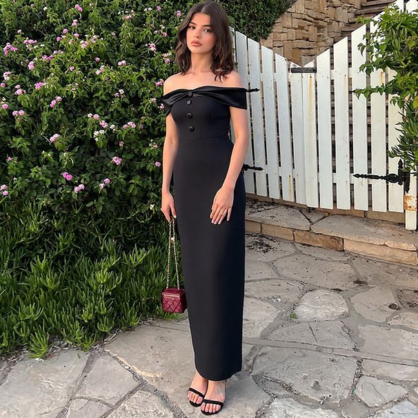 2025 Summer New Fashion Elegant Off-Shoulder With Back Slit Slim Long Dress Trendy Wholesale_ecoleips.com