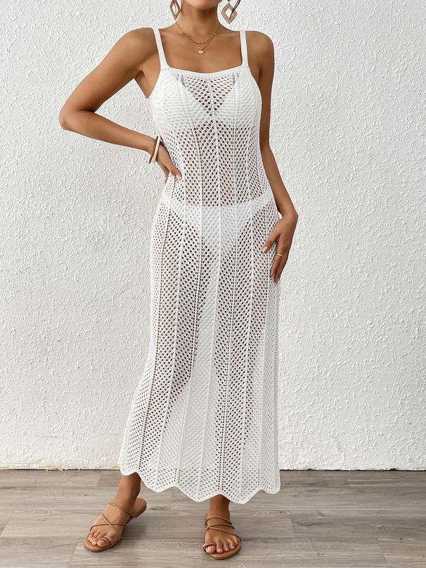 Women's Beach Dress Sexy Floral Lace Hollow Out Bodycon Sundress Summer Vacation Maxi Dress_ecoleips.com