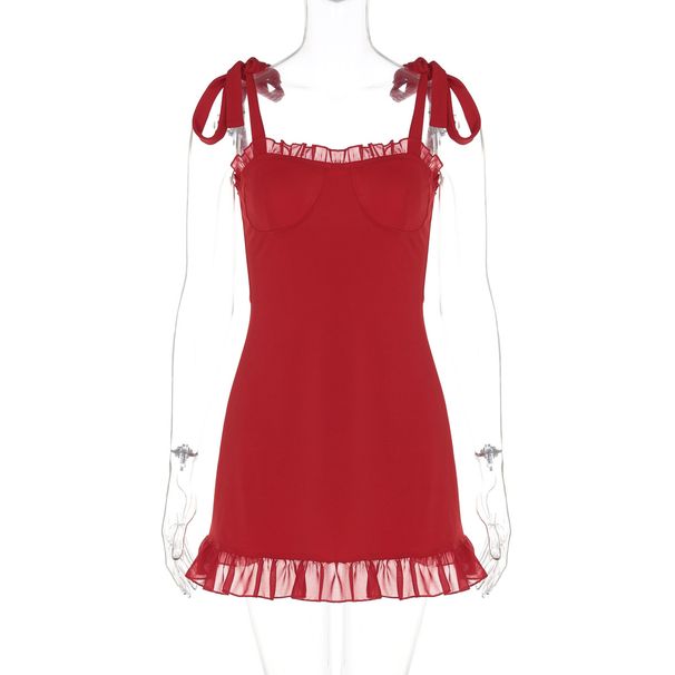 European And American Style Women's Fashion 2024 Summer New Sexy Low-Cut Off-Shoulder Strap Slim Waist Slimming Dress_ecoleips.com