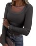 Women's Clothing Long Sleeved Slim Elastic Round Neck Ribbed T Shirt Casual Basic Tops_ecoleips.com
