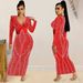 Women's Clothing sexy nightclub hot diamond mesh see-through V-neck long-sleeved long skirt dress for women_ecoleips.com