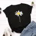 100% Cotton Women T-Shirt 2025 Summer Tshirt Creative Daisies Printed Woman Short Sleeve Tee Tops Female T Shirt_ecoleips.com