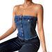 Corset Style Beautiful Back Denim Strapless Women's Autumn Strapless Short Camisole Vest Top Can Be Worn Outside_ecoleips.com