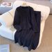 Solid Color Knitted Sweater Set Round Neck Cardigan And Loose Long Skirt Casual And Relaxed Women's Clothing_ecoleips.com