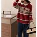 girl Christmas Red Turn-Down Collar Half-Zip Sweater For Women, Autumn Winter Lazy Style, Soft And Cozy, Zodiac Year Jacquard_ecoleips.com