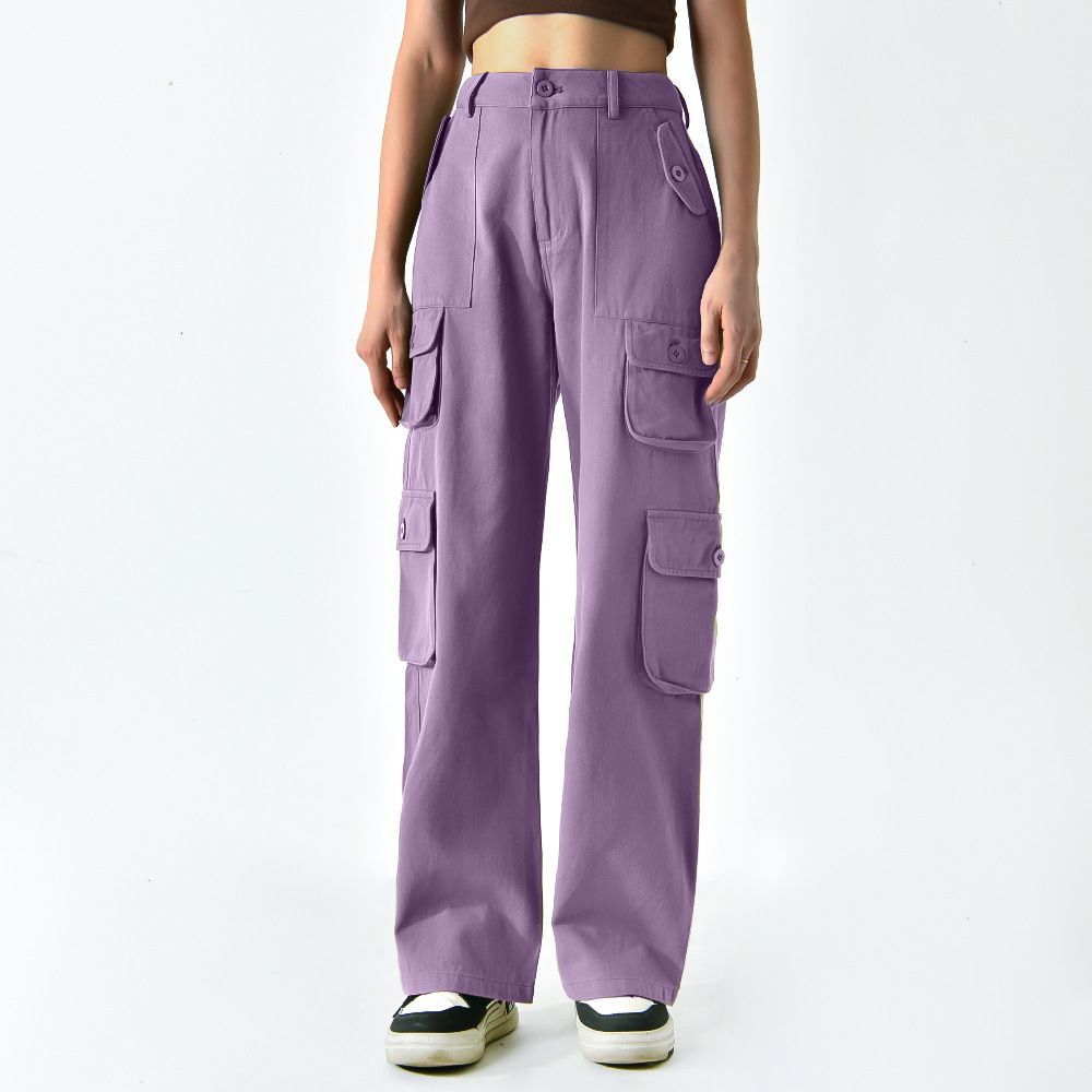 Women's Clothing Casual Straight Slim Solid Color Overalls Mid Waist Multi Pocket Wear_ecoleips.com