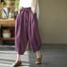 Suitable For All Seasons Artistic Cotton Linen Harem For Women, Summer Casual With Elastic Waistband, Drawstring Lantern Pants, Loose Thin_ecoleips.com