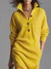 Elegant Lapel Collar Button Knitted Dress Casual Long Sleeve Ribbed Solid Midi Dress Fall Winter Fashion Draped Sweater Dresses_ecoleips.com