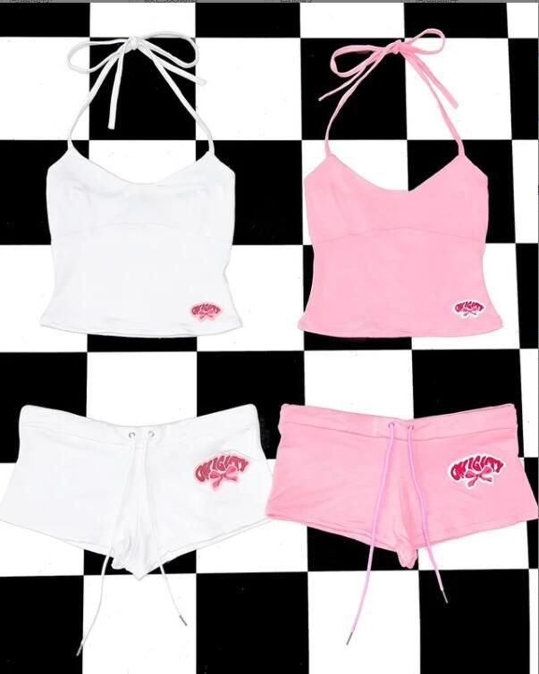 Women's Clothing Summer New Women's Fashion Letter Printing Pocket Stitching Knitted Vest Two Piece Suit_ecoleips.com