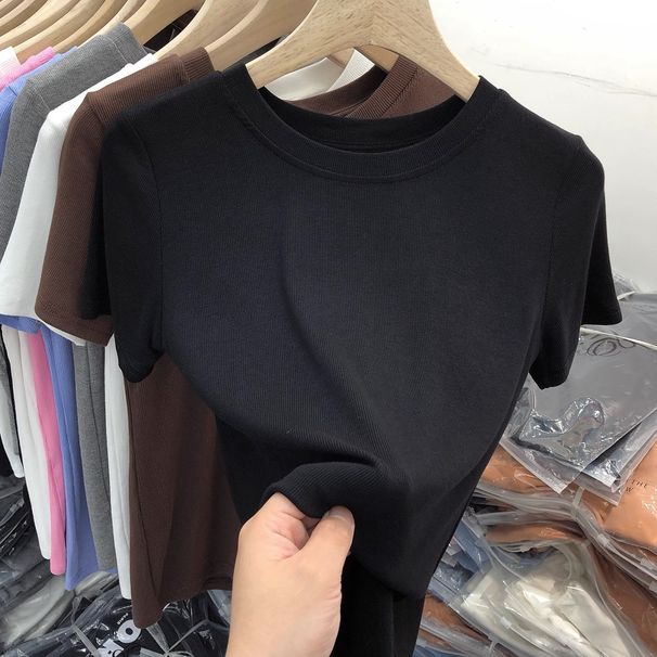 Essential Ribbed Crewneck Tee – Slim Fit Short Sleeve Top In 8 Colors | Breathable Stretch Viscose (M-Xxl)_ecoleips.com