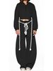 Women's Clothing Women's Casual Loose Two Piece Set Style Rope Tie Up Hooded Top Wide Leg Trousers For Formal & Casual_ecoleips.com
