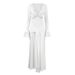 Elegant Lace-Trimmed Bodycon Dress For Women - Flattering V-Neck Long Sleeve A-Line Maxi Dress For Office, Party & Evening Wear_ecoleips.com