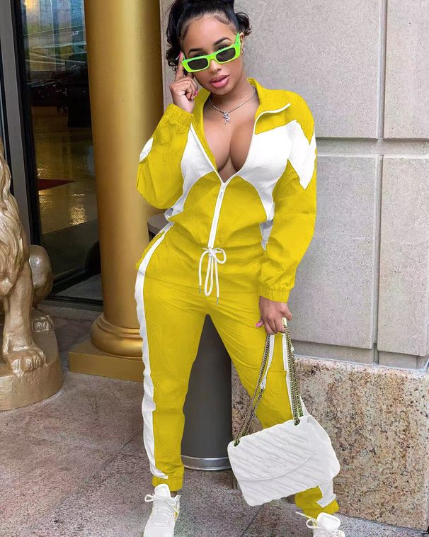 Women's Clothing Casual Fashion Contrast Color Cardigan Two Piece Set_ecoleips.com