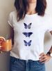 European And American Cross-border Foreign Trade Women's Clothing Butterfly Floral Round-neck Printed Short-sleeve_ecoleips.com