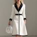 French Color Block Notched Collar Blazer Dresses Woman Button Decoration A-Line Office Dress Fall 3/4 Sleeve Elegant Party Dress_ecoleips.com