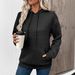 Women's Stylish Hooded Textured Long-Sleeve Sweatshirt - Casual Pullover Top With Pockets (Army Green, Dark Brown, Black, Wine Red)_ecoleips.com