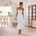 Summer New Women's Long Patchwork Dress European And American Style Cross Border Suspender Waist Tie Striped Design_ecoleips.com
