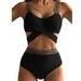 Sexy Crisscross Back Bikini Set – Solid Color High-Cut Swimwear (Trendy & Flattering For Beach & Pool)_ecoleips.com