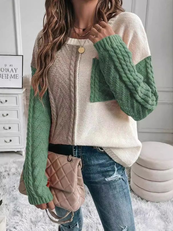 Cozy Patch-Pocket Sweater – Acrylic Blend Pullover With Contrast Stitching (S/M/L/XL, Oversized Fit, Fall-to-Winter Essential, Sweetheart Colors)_ecoleips.com