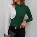 2026 Elegant Color-Block Stand-Up Collar T-Shirt, Slim-Fit Long-Sleeve Top For Women, Stylish Commuting Design_ecoleips.com