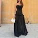 Lady Fashion Embroidery Splicing Long Dress Elegant Strapless 3d Flower Party Gowns Sexy Sleeveless Backless Solid Evening Dress_ecoleips.com