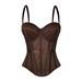 European American Style Solid Color Fishbone Corset Women's Waist Cinching Slimming Mesh Camisole With Breast Pads Outerwear Top_ecoleips.com