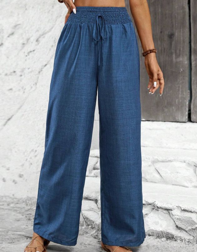 Suitable For All Seasons 2025 Women's Solid Color Pleated Waist Loose Wide-Leg Straight Pants_ecoleips.com