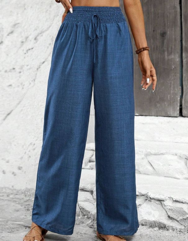 Suitable For All Seasons 2025 Women's Solid Color Pleated Waist Loose Wide-Leg Straight Pants_ecoleips.com