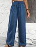 Suitable For All Seasons 2025 Women's Solid Color Pleated Waist Loose Wide-Leg Straight Pants_ecoleips.com