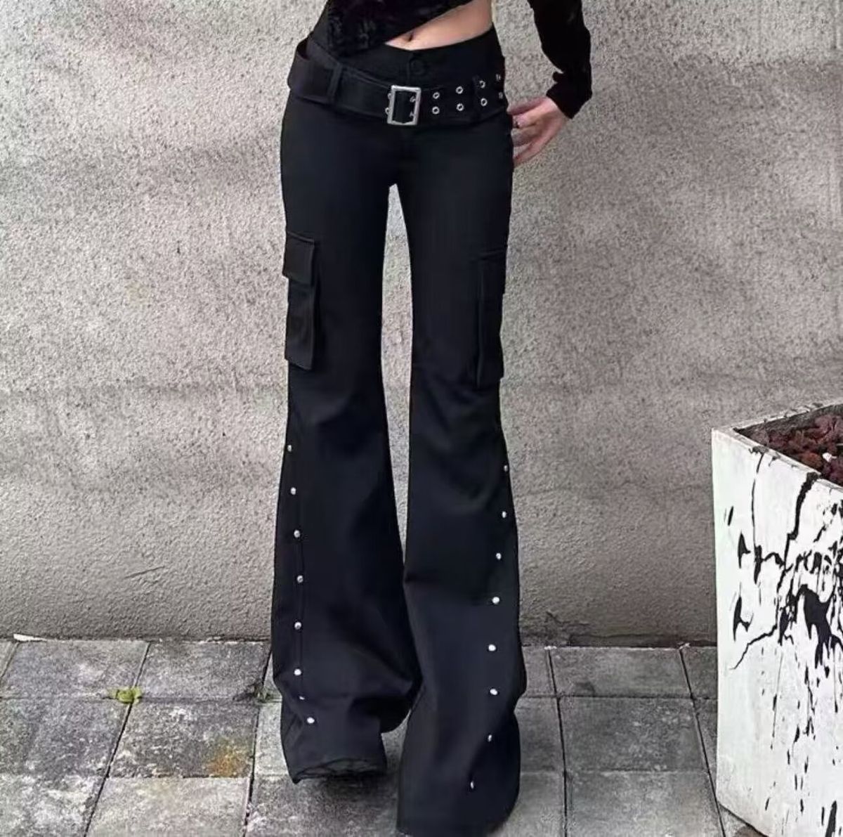 American High Street Design Studded Jeans, 2026 Early Autumn New Y2k Hot Girl High-waisted Flared Pants_ecoleips.com