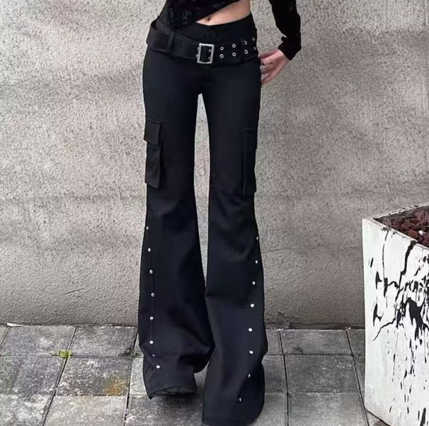 American High Street Design Studded Jeans, 2026 Early Autumn New Y2k Hot Girl High-waisted Flared Pants_ecoleips.com