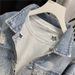 Women's Retro Style Slimming Denim Jacket For Spring Autumn Loose Fit Plus Size Casual Export Style With Frayed Edges_ecoleips.com
