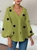 K New Niche Fashionable Polka Dot Semi Open Collar Design Loose Bubble Long Sleeved Top_ecoleips.com