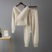 Women's Sexy V-Neck Sweater & Casual Jogger Pants Set - Autumn Two-Piece Outfit For Work & Leisure_ecoleips.com