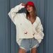 Single-Button Dachshund Embroidered Oversized Knit Cardigan – Trendy Loose-Fit Sweater For Women (Casual, Cute, Streetwear Style)_ecoleips.com
