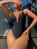 One-piece swimsuit sexy swimwear bikini set with black_ecoleips.com