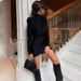 TARUXY Slim Turtleneck Folds Dress Women Long-Sleeved Solid High-Waisted Elegant Short Hip Wrap Dress Female Autumn Party Dress_ecoleips.com