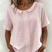 Voya Ladies' Elegant And Dignified Temperament, With A Lapel Pattern And Striped Short Sleeved Casual Shirt Top_ecoleips.com