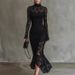 Elegant Black Stretch Lace Mermaid Evening Dress – Slim Fit High Waist Long Sleeve Gown For Parties & Special Occasions (S-Xxl)_ecoleips.com