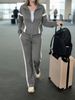 Color Block Women's Two Piece Set Long Sleeved Jacket And Striped Straight Leg Pants Casual Clothing_ecoleips.com