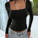 Women's Slim-Fit Square Neck T-Shirt Short Sleeve Trendy Polyester Blend Streetwear Essential 12 Colors S-XXL_ecoleips.com